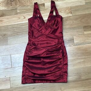 Jessica McClintock Deep Red ruched Mini Dress sz 10